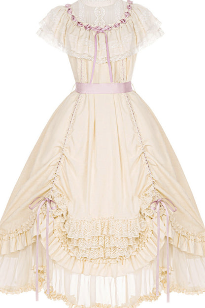 Milchtee-rosa Lolita-Kleid mit Puppen-Rüschen