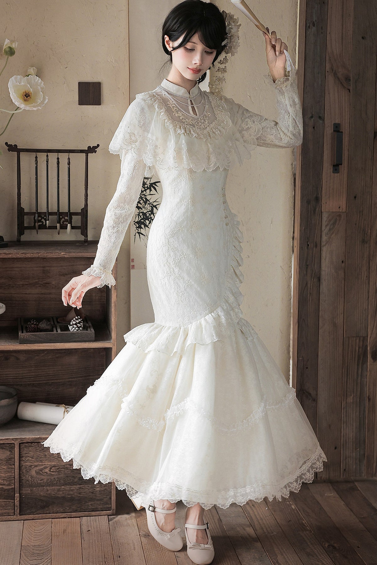 Embroidered Fishtail Qipao Dress