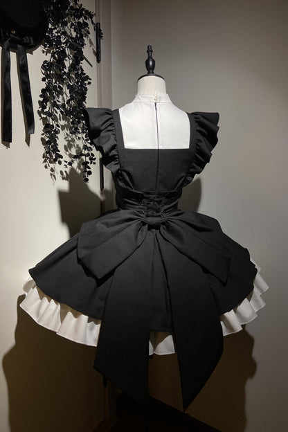 Black Ruffle Sleeve Dress Set-Up