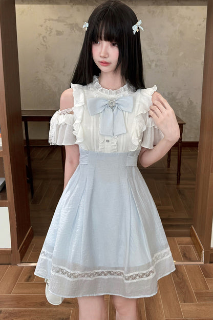 Long Sleeve Off-Shoulder Patchwork Dress