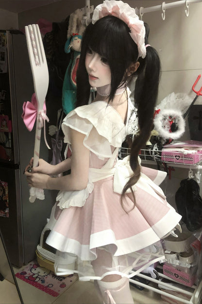 Striped Layered-Look Maid Dress