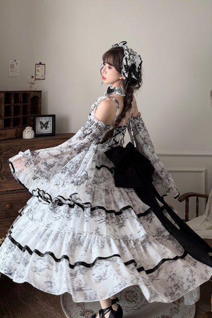 Lolita-Kleid mit Tuschewaschung und Fischgrätenmuster