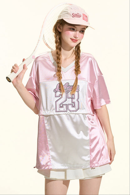 ピンクサテンスポーツTシャツ