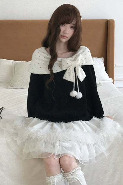 Polka Dot Off-Shoulder Sweater Top and Skirt Set