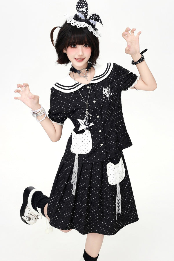 Polka Dot Cat Sailor Set