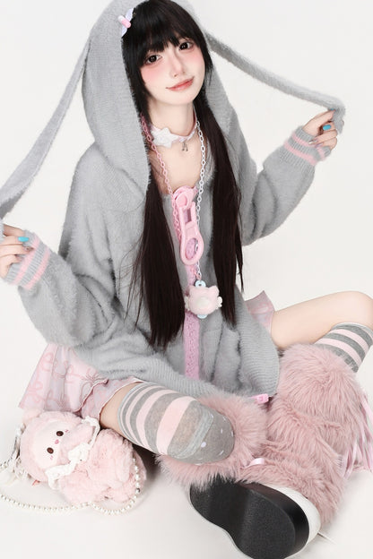 Mohair-Strickjacke mit Hasenohren