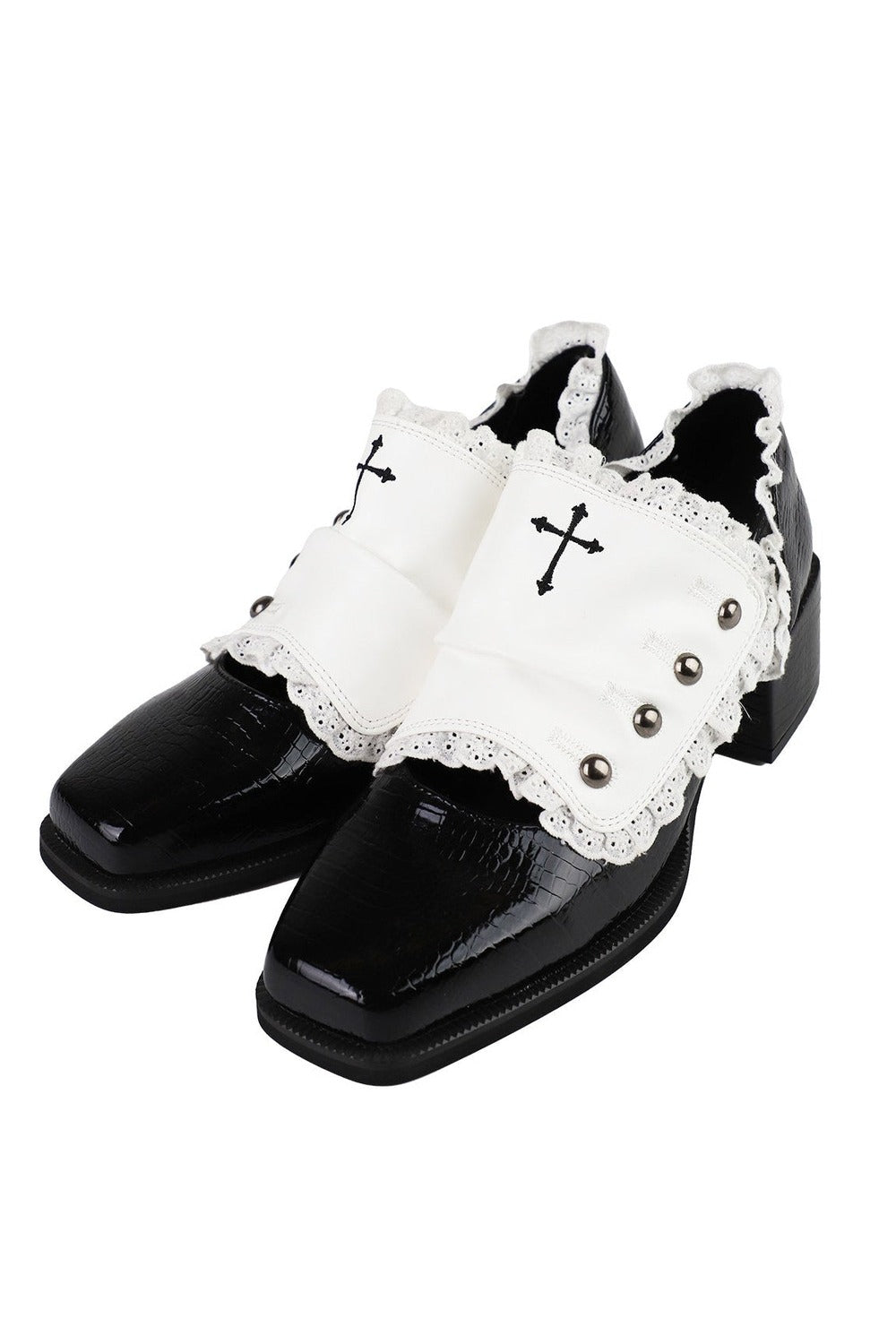 [Reservierungsschluss 24. Mai] Gothic-Lolita-Prinzenschuhe mit Spitzenbesatz und Kreuzdetail
