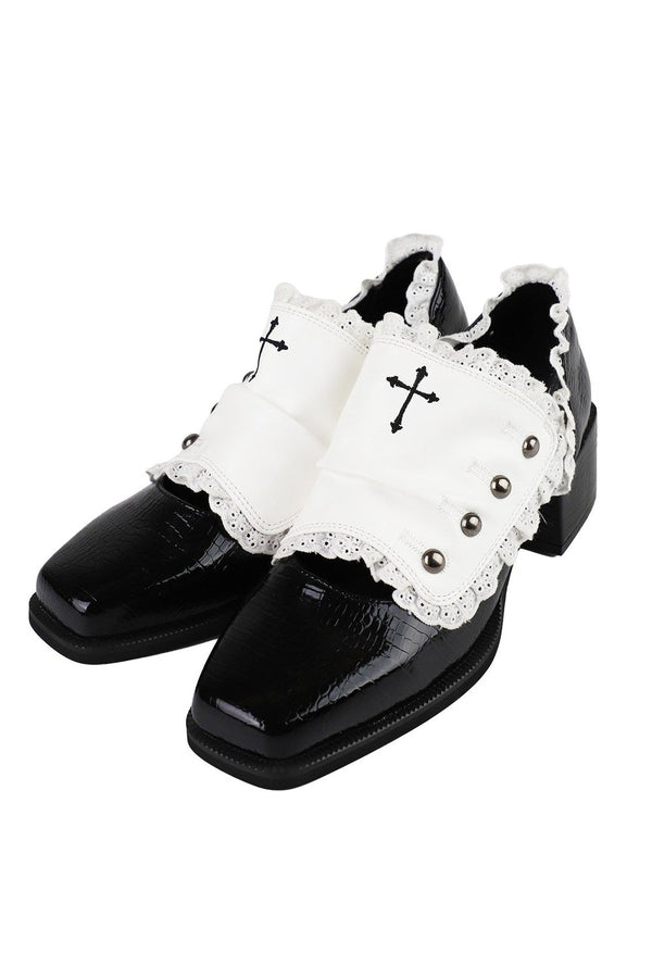 [Pre-order Deadline: May 24] Gothic Lolita Lace-Trim Cross Detail Prince Shoes