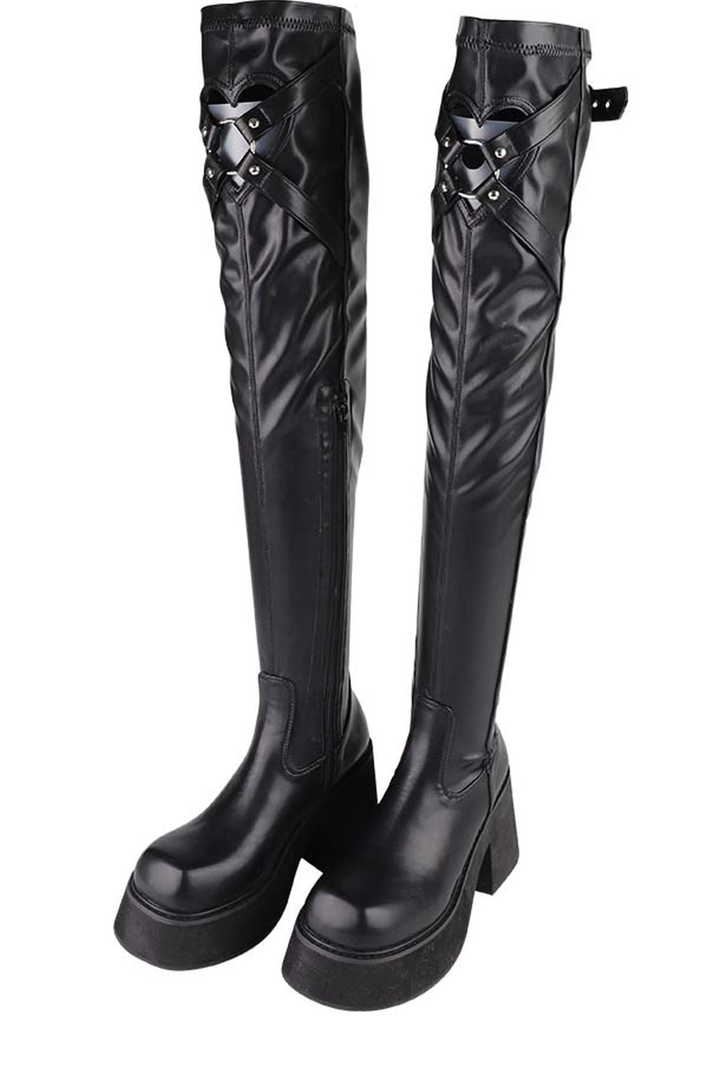 Extra-Long Tight Stretch Patent Leather Platform Boots