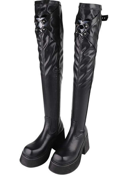 Extra-Long Tight Stretch Patent Leather Platform Boots