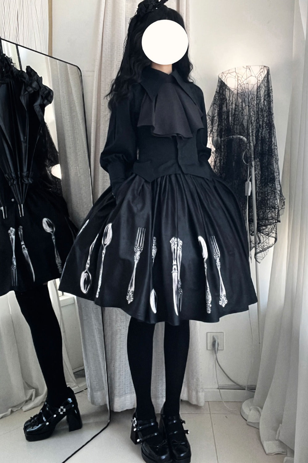 Silver Tableware Print Half-Length Skirt