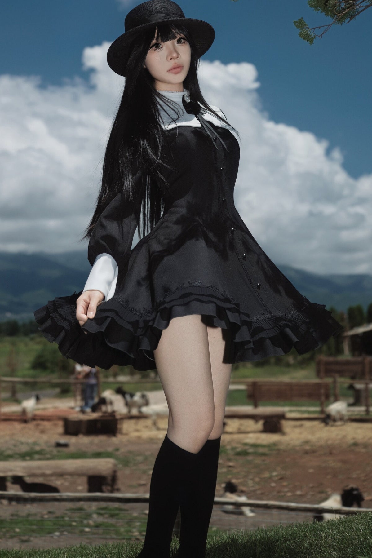 Gothic Puff Sleeve Nun Collar Dress