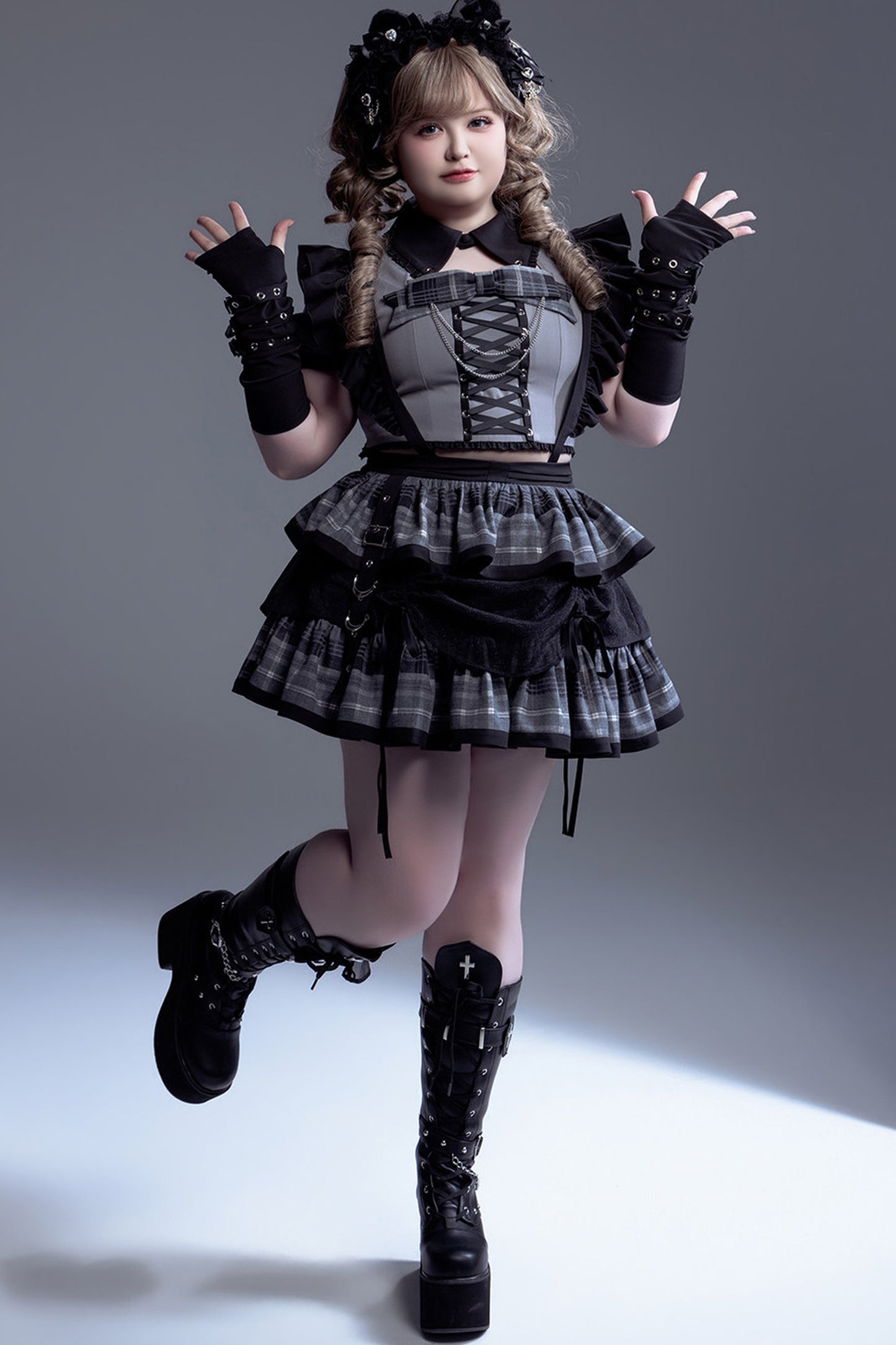 ミッドナイト小悪魔チェックアイドルロリータドレス