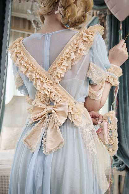 Cream Beige Doll-Like Lace Apron Dress