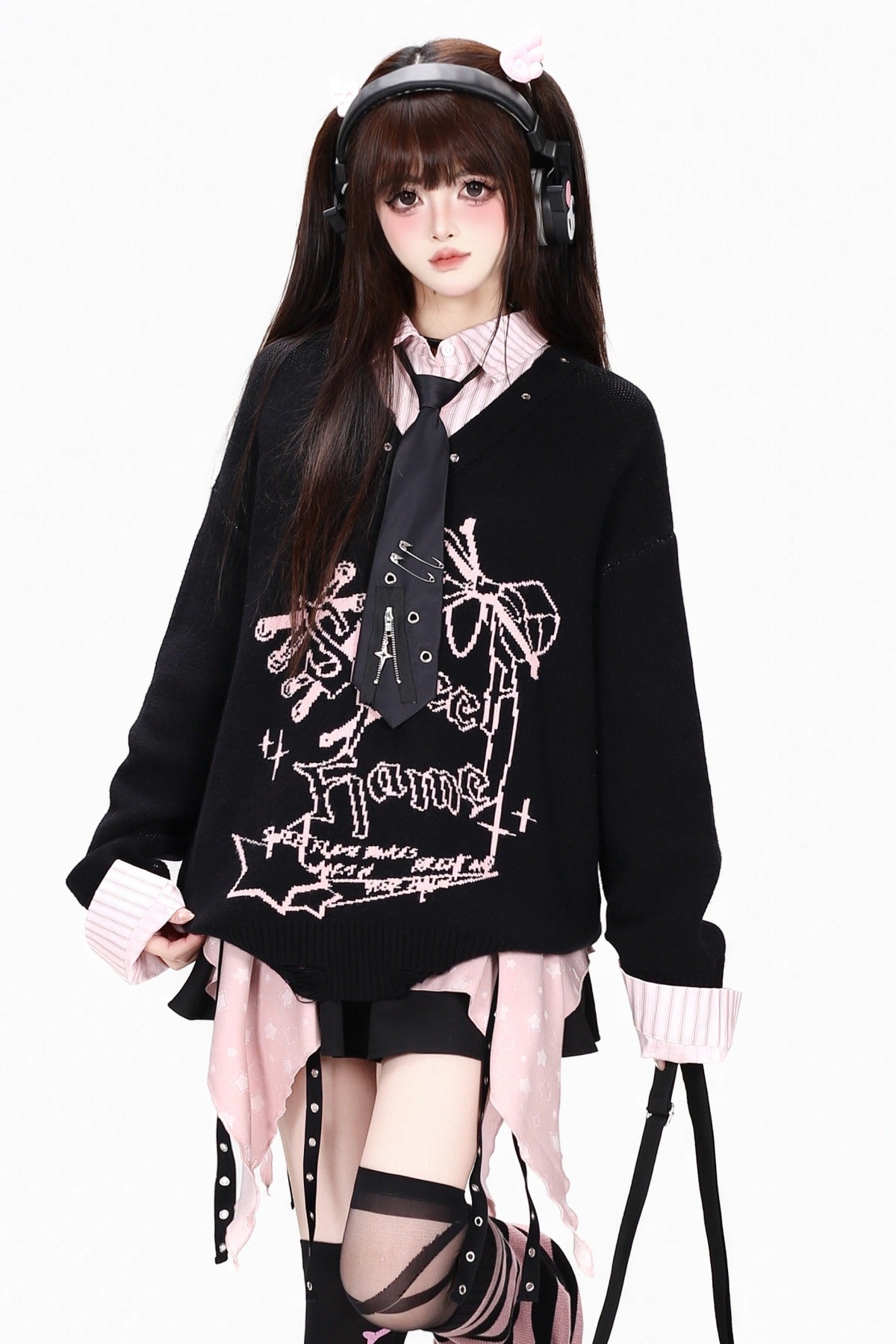 Pull en tricot effet superposé avec nœud