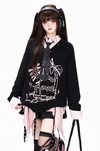 Pull en tricot effet superposé avec nœud
