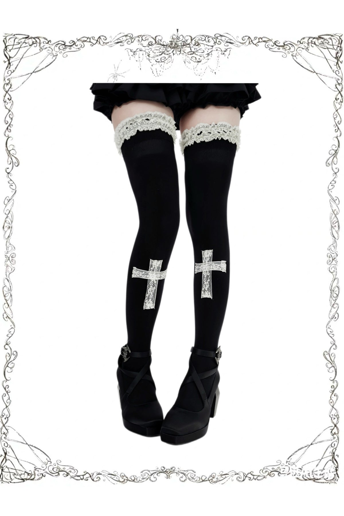 Lace Cross Black Base Shirt and Patchwork Tutu Skirt Set-Up