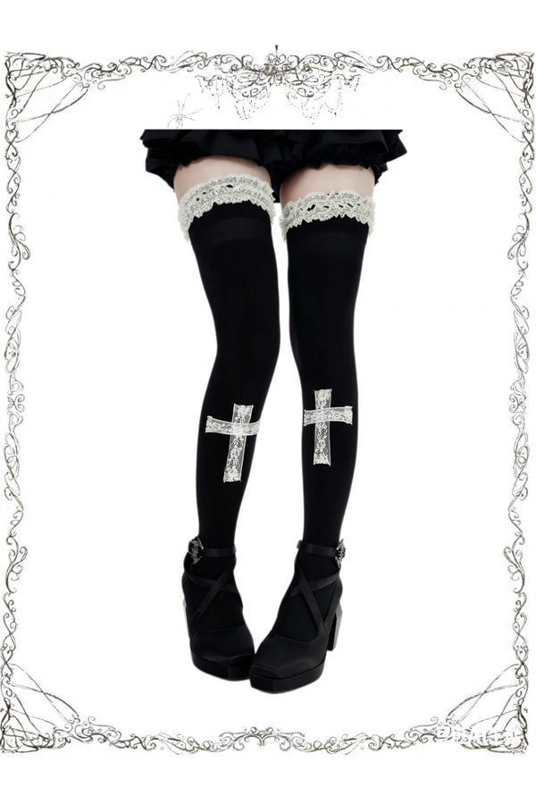 Lace Cross Black Base Shirt and Patchwork Tutu Skirt Set-Up