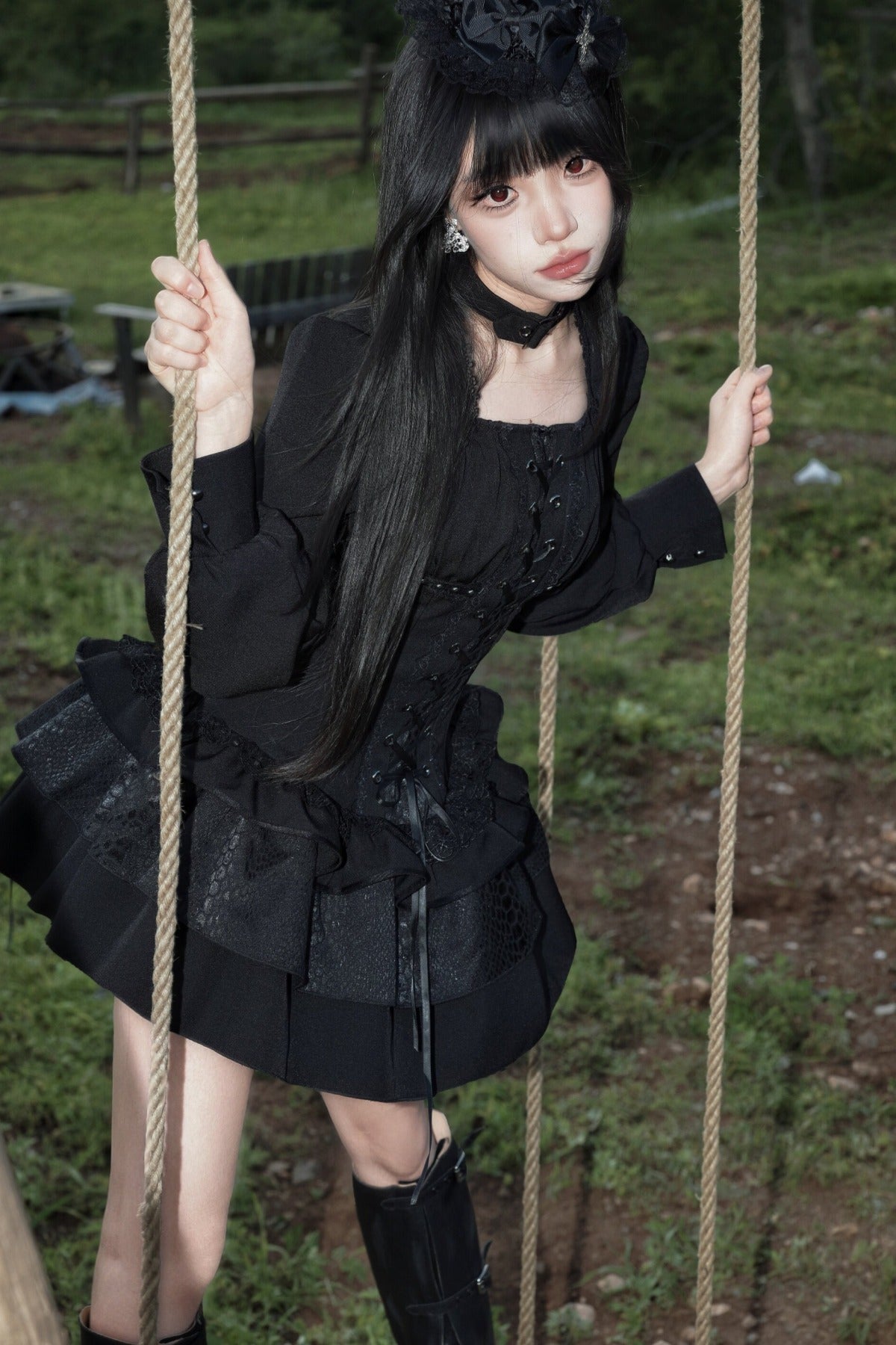 Black Gothic Patchwork Lace Dress