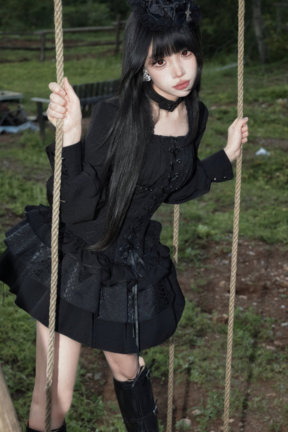 Black Gothic Patchwork Lace Dress