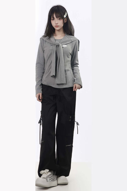Strapped Wide-Leg Cargo Pants