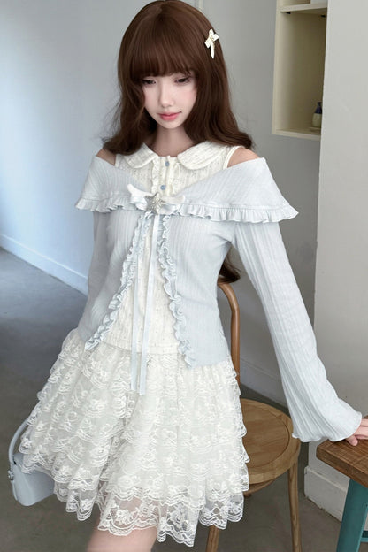 Star Candy Off-Shoulder Knit Top and Skirt Set