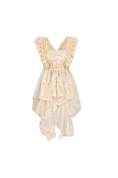 Cream Beige Doll-Like Lace Apron Dress