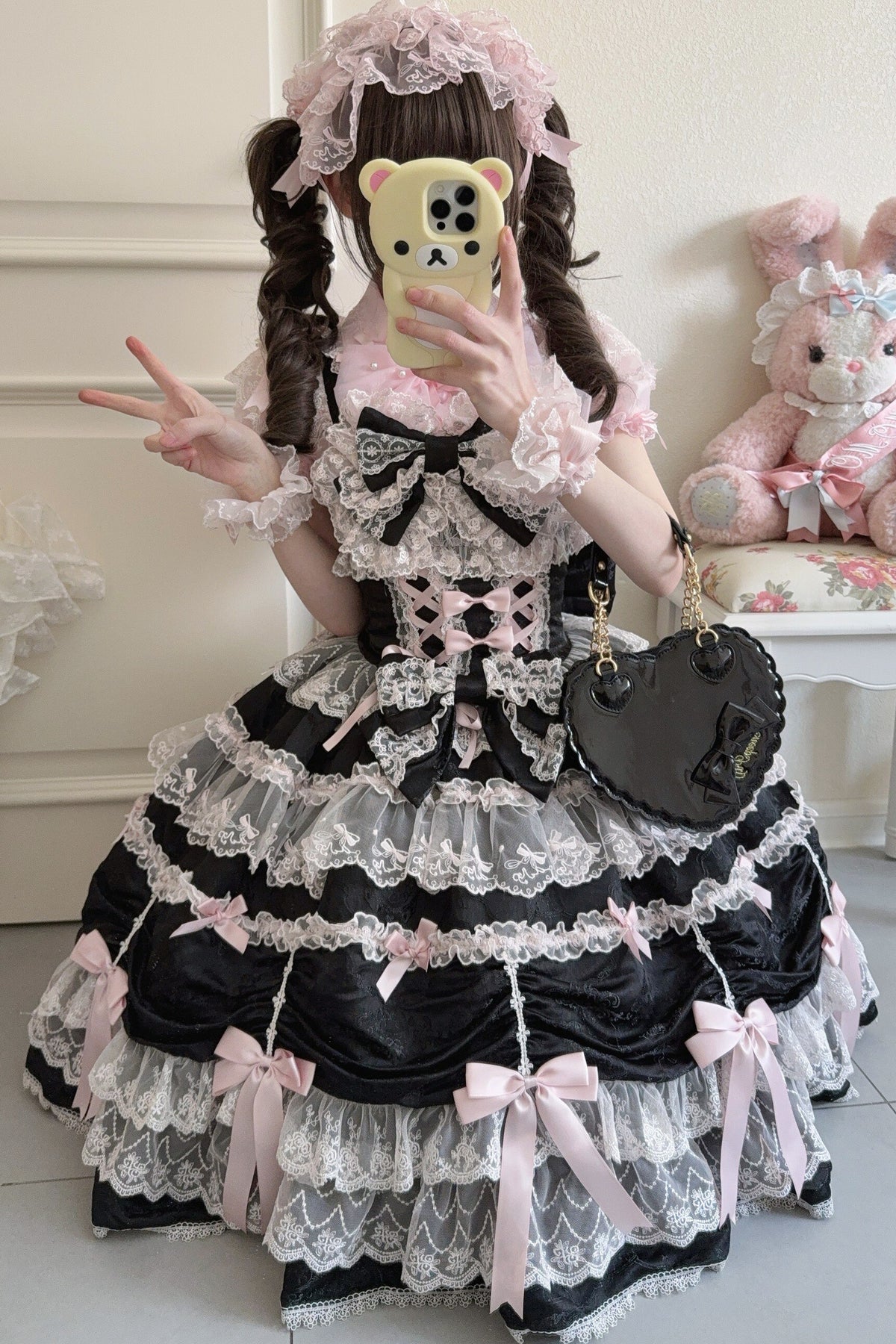 Silk Satin Doll-Like JSK Strap Dress