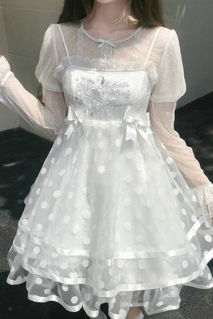 Polka Dot Mesh Camisole Dress with Inner Top Set-Up