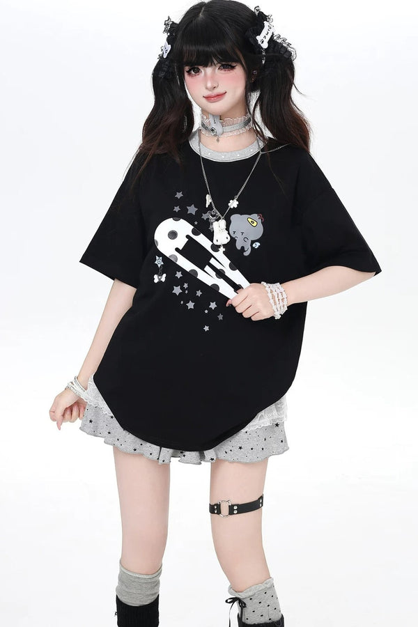 ねこクリップサブカルルーズTシャツ