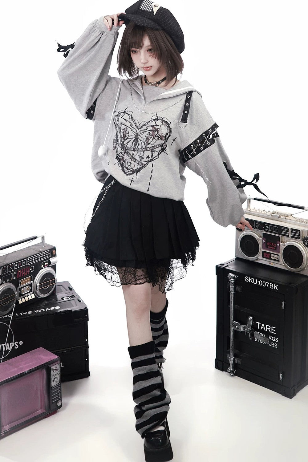 Dark Subculture Butterfly Sweatshirt + Skirt