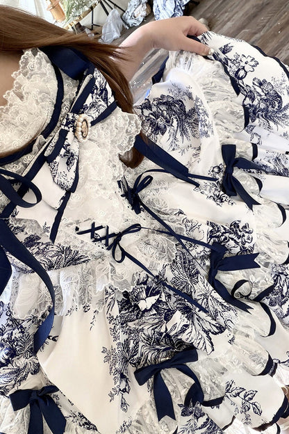 Blue Porcelain Floral Dress Set