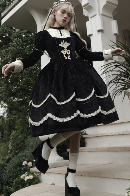 Pfingstrosen-Träumerei Samt-Lolita-Kleid