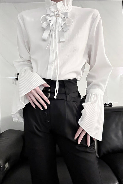 Pleated Bell Sleeve Blouse