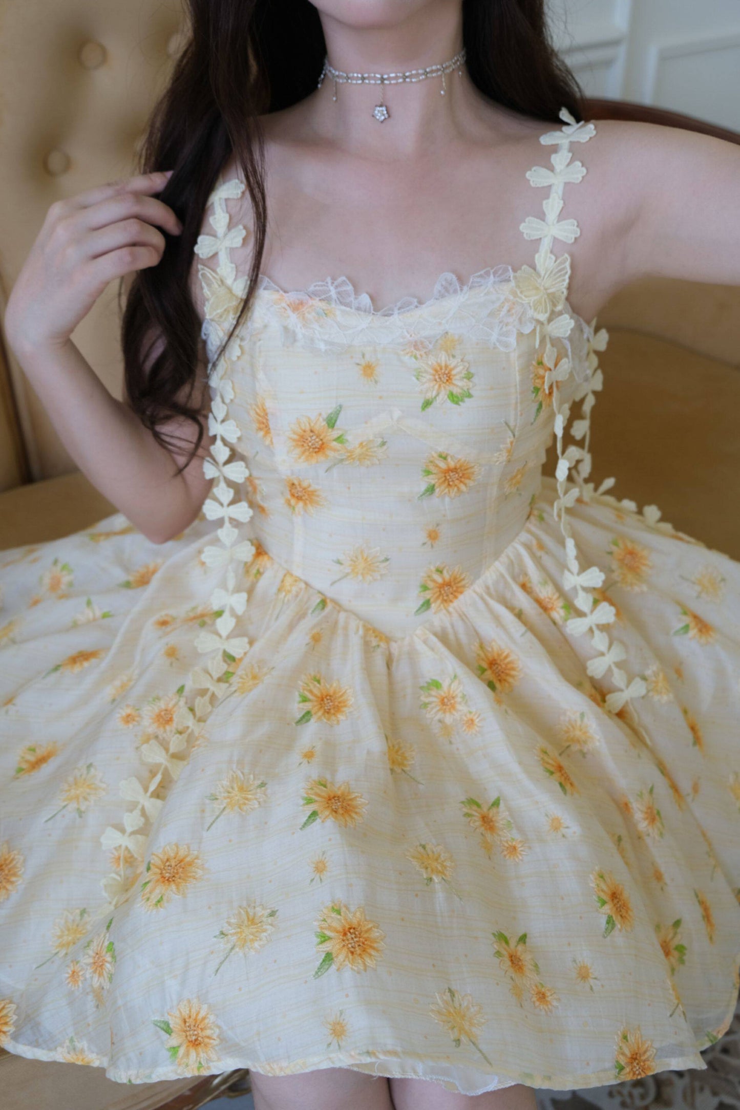 ひまわり刺繍キャミソールワンピース