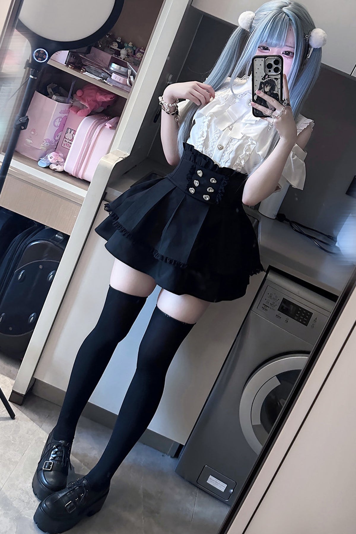 Cherry Short-Sleeve Shirt and Skirt Set-Up