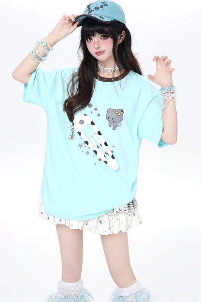 ねこクリップサブカルルーズTシャツ