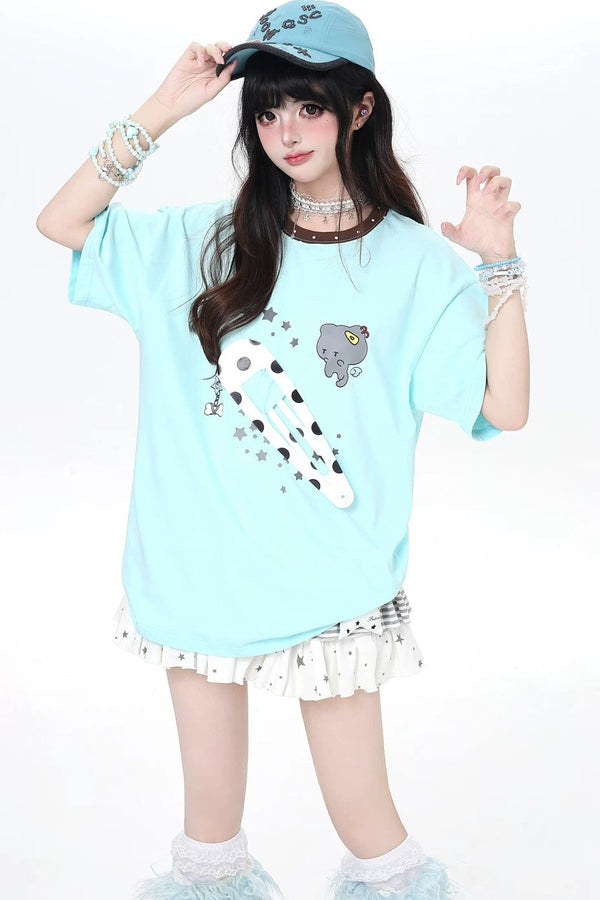 ねこクリップサブカルルーズTシャツ