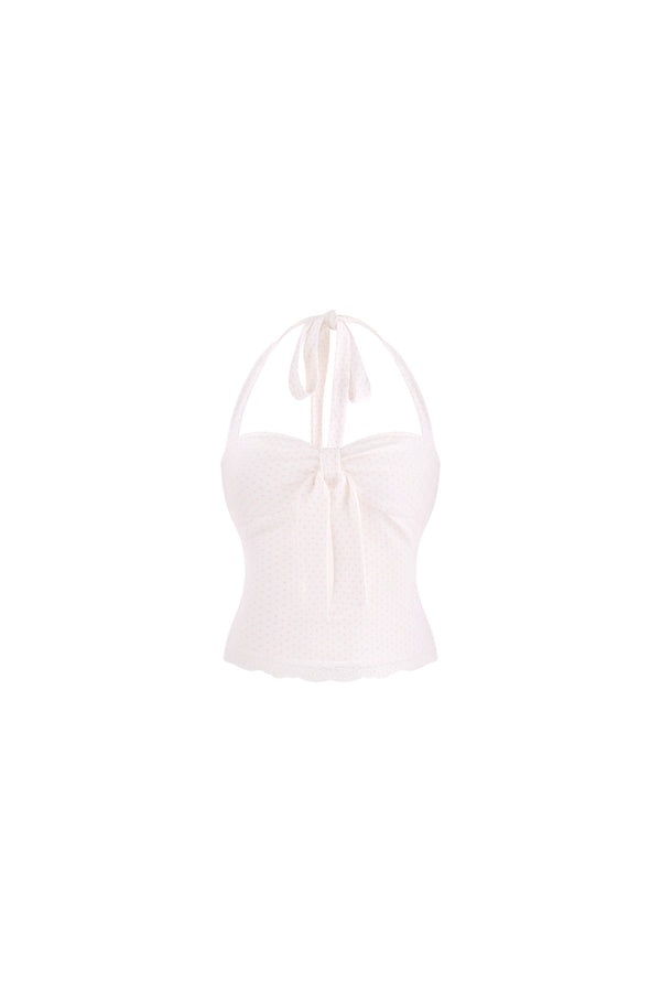 Pink Cardigan White Polka Dot Camisole and Pants 3-Piece Set-Up