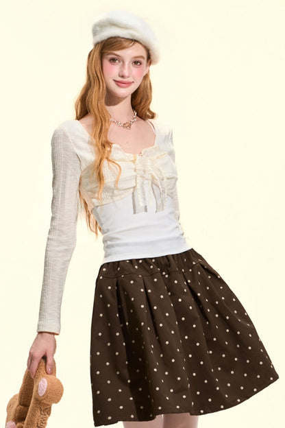 Brown Polka Dot A-Line Skirt