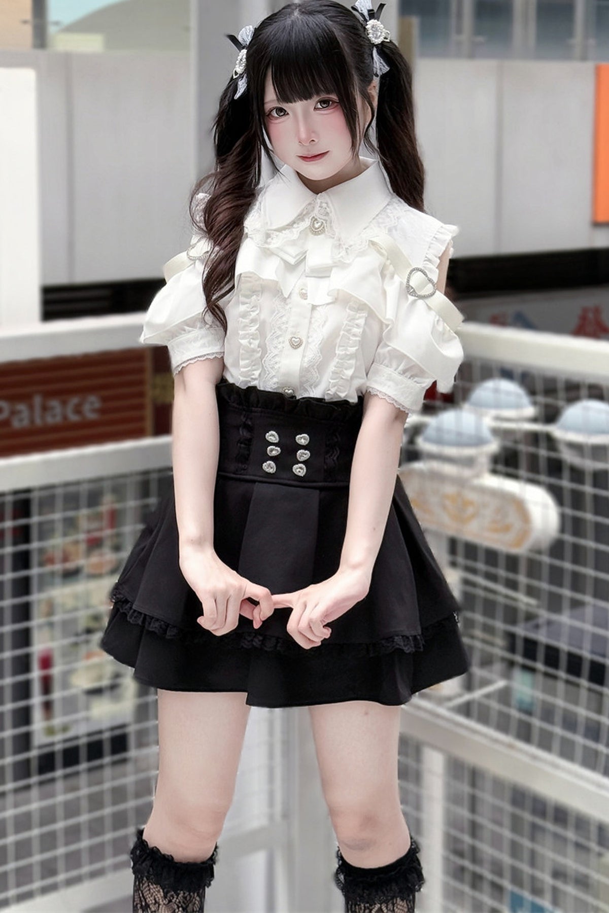 Cherry Short-Sleeve Shirt and Skirt Set-Up