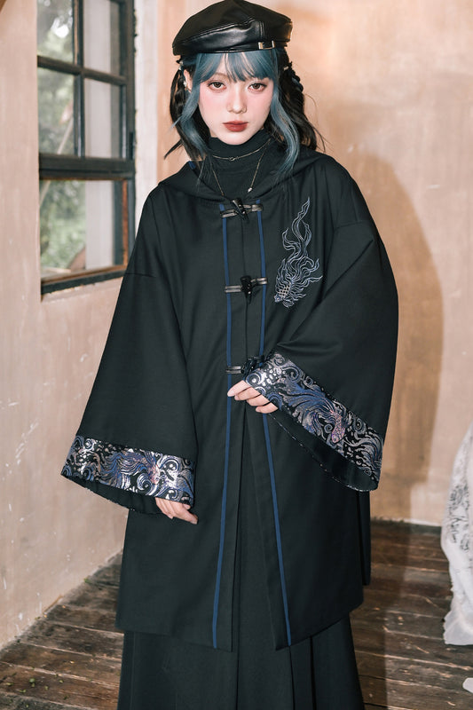 Floating Fin Dream Embroidered Hooded Cloak