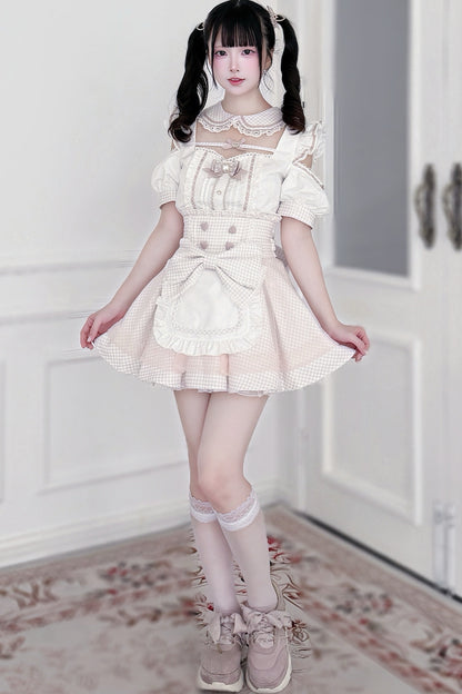 Ensemble haut à volants à carreaux style girly et minijupe à carreaux