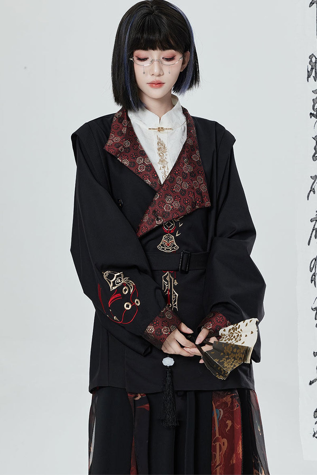 Chinese Style Embroidered Trench Coat and Pants Set-Up
