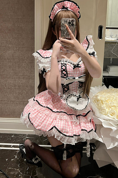 うさみみピンクギンガムメイドドレス
