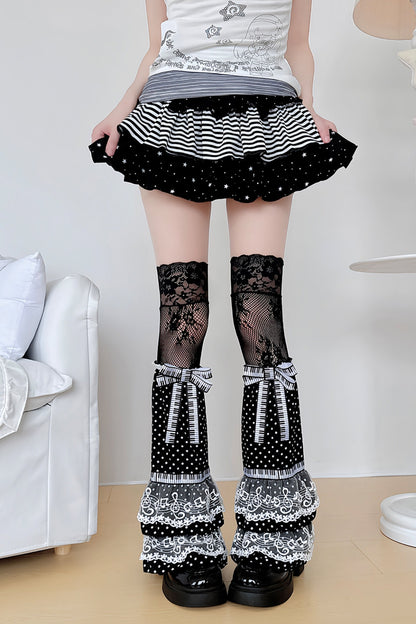 Polka Dot Layered Cake Lace Leg Warmers