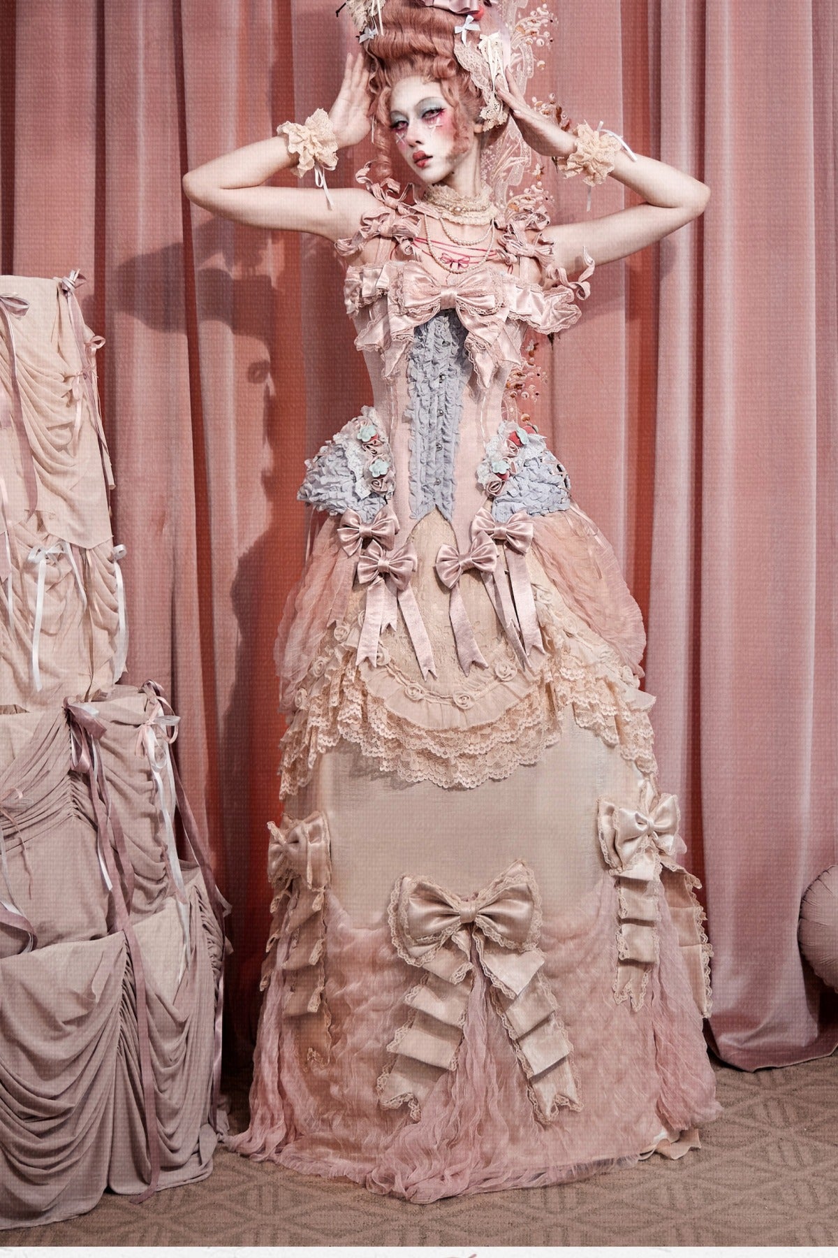 Strawberry Fishbone Corset Top With Necklace And Sleeves Set