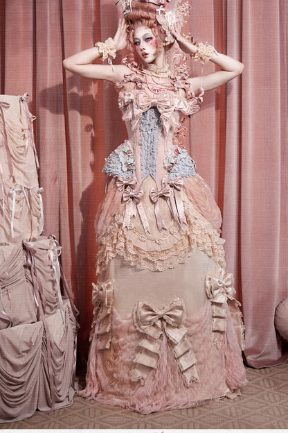 Strawberry Fishbone Corset Top With Necklace And Sleeves Set