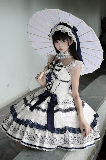 Blue and White Porcelain Jsk Suspender Dress