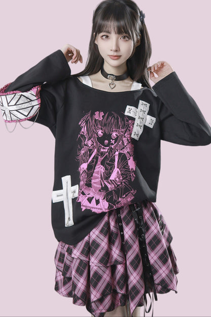 Cross-Decorated Armband Shoulder Strap T-Shirt